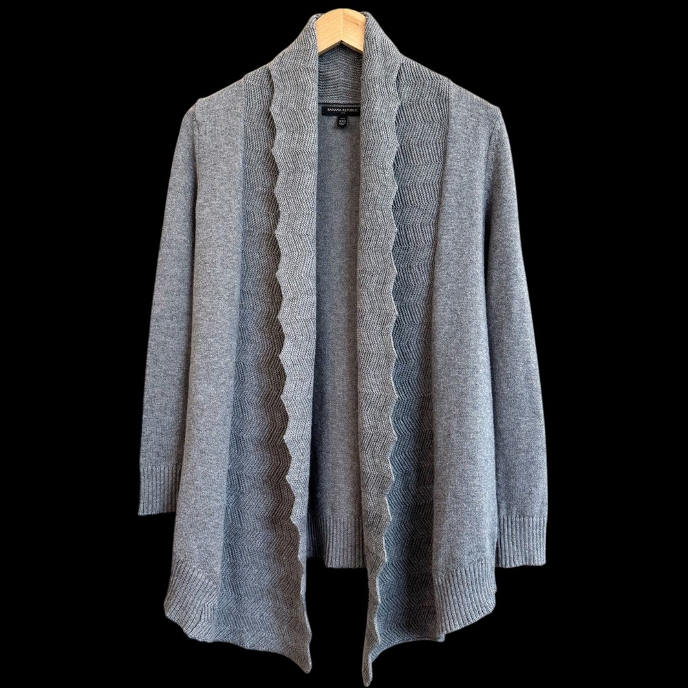 Banana Republic Gray Woven Waterfall Front Wool Cotton Cardigan XXS Petite #11